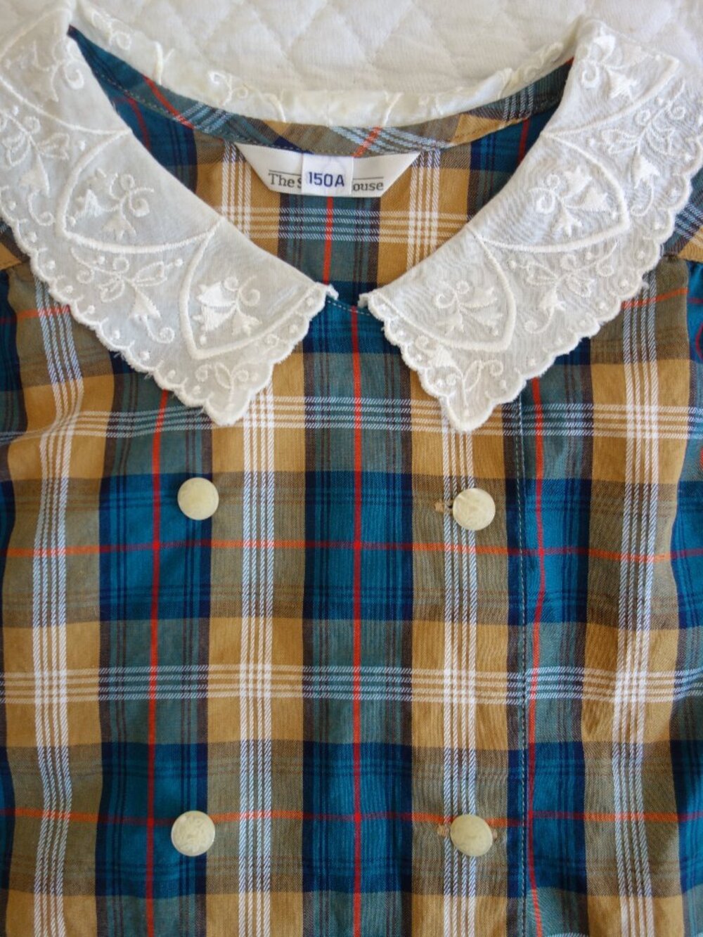 THE SCOTCH HOUSE Plaid Embroidered Collar Button Up Blouse Sz 150A (10/12)